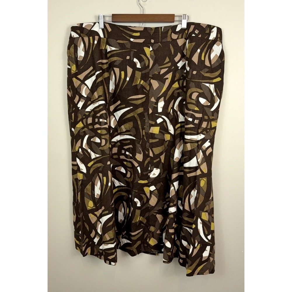 Cato Woman Abstract Print Midi Skirt Womens 26/28W Linen Blend A-Line Modest
